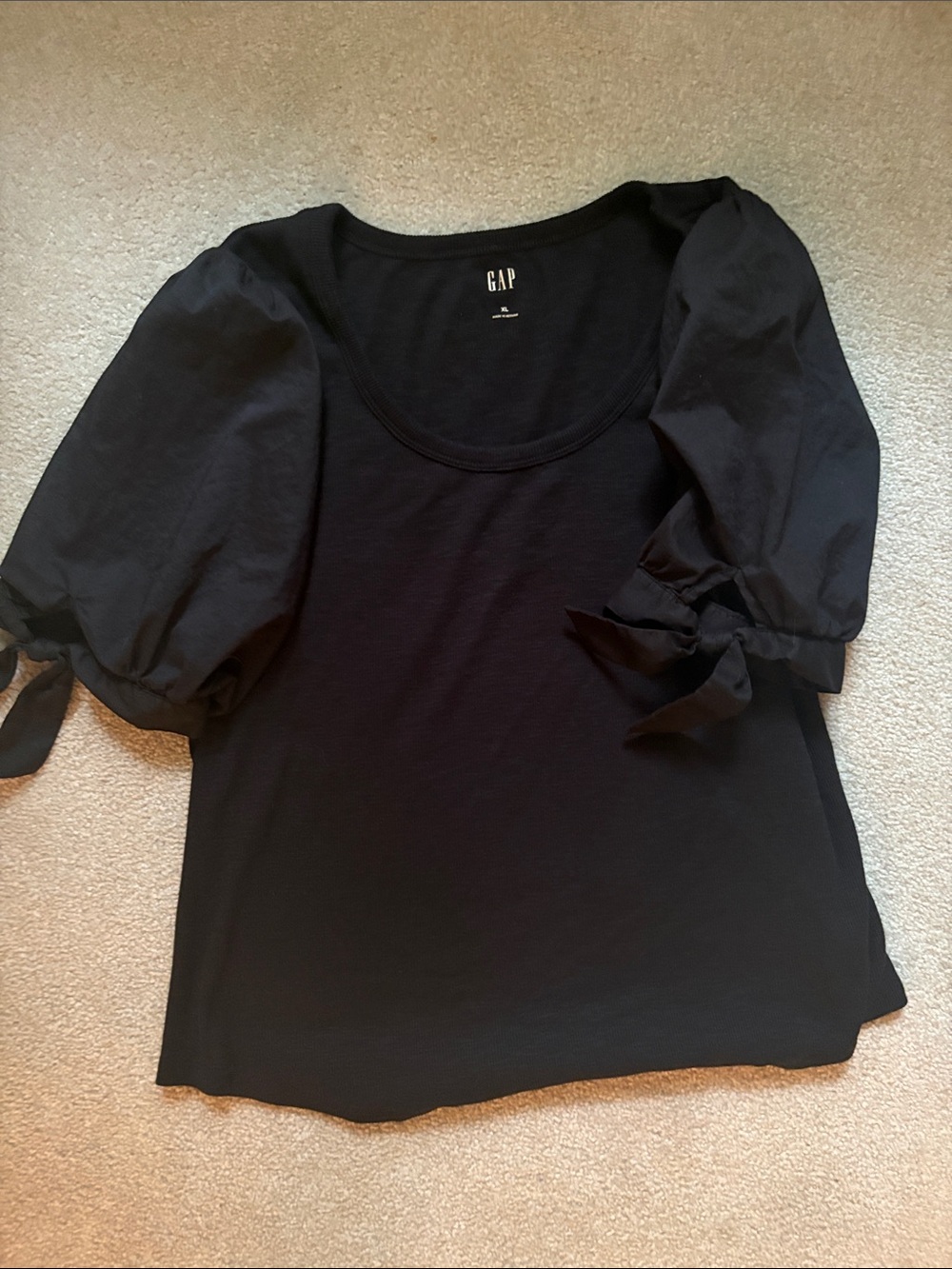 GAP Black Puff Sleeve Tie Detail Scoop Neck Top